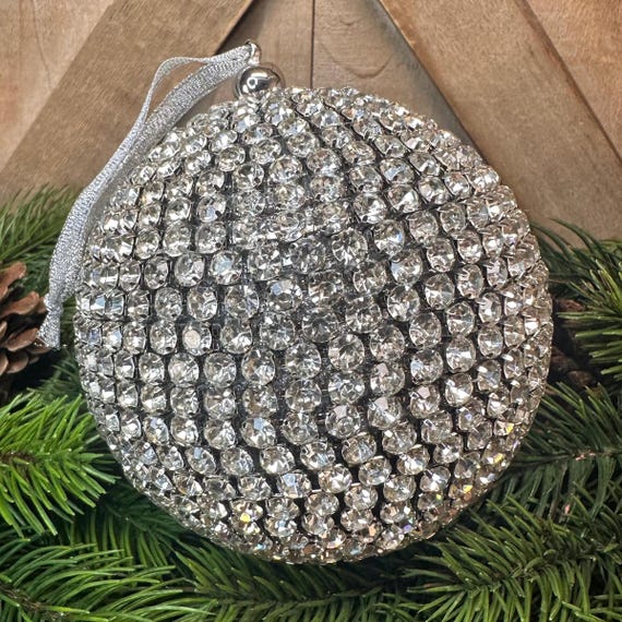 Regency Large Silver Crystal Ball Ornament, 5 Inches Diameter, Tree Ornament, Wreath Attachment, Centerpiece decor