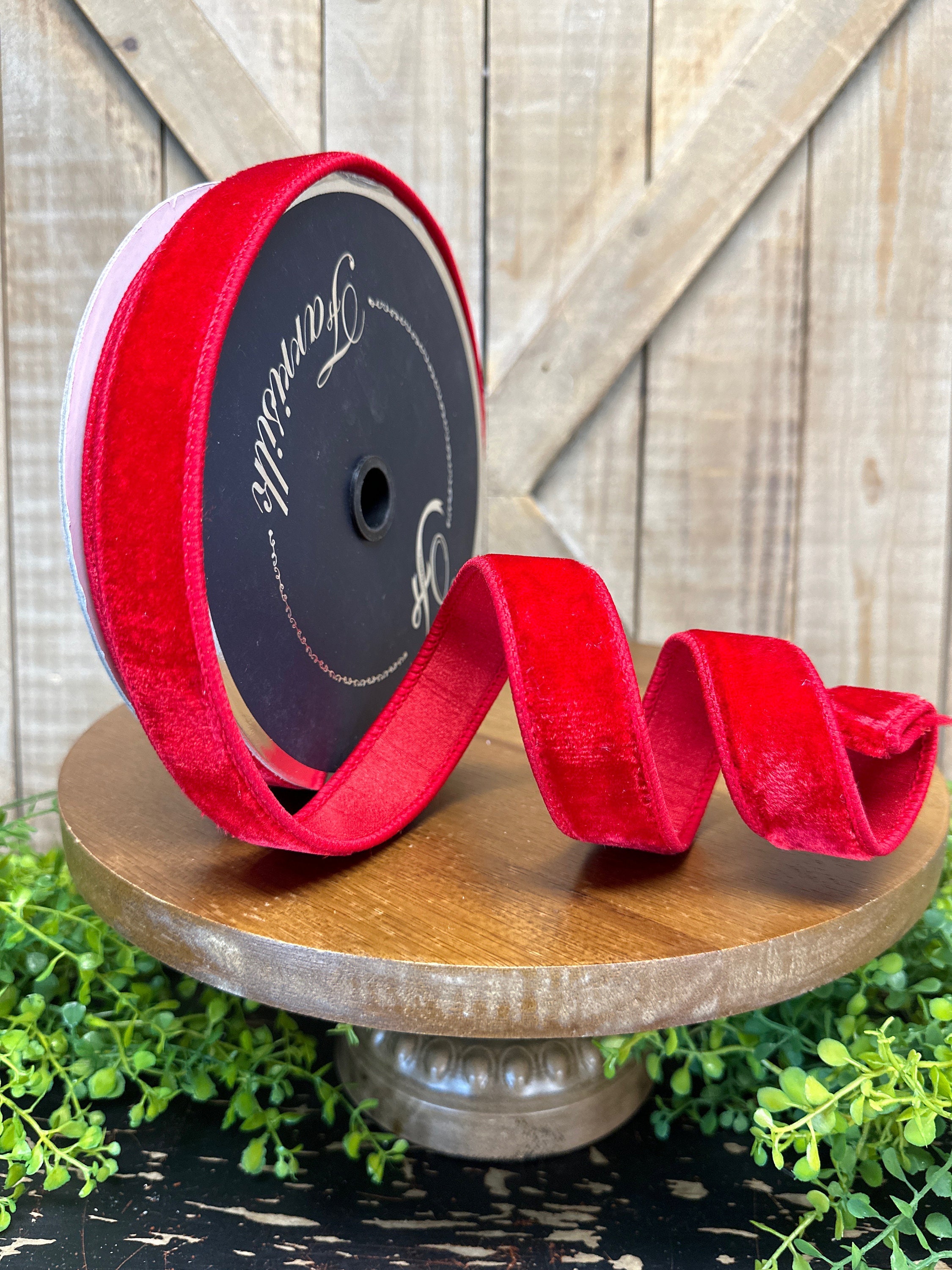 Farrisilk LUXURY 1 x 10 YD Red Velvet Wired Ribbon – DecoratorCrafts