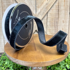 10 Yards, 1 Inch, Designer Black Velvet Luster Wired Ribbon, Designer Ribbon, Farrisilk