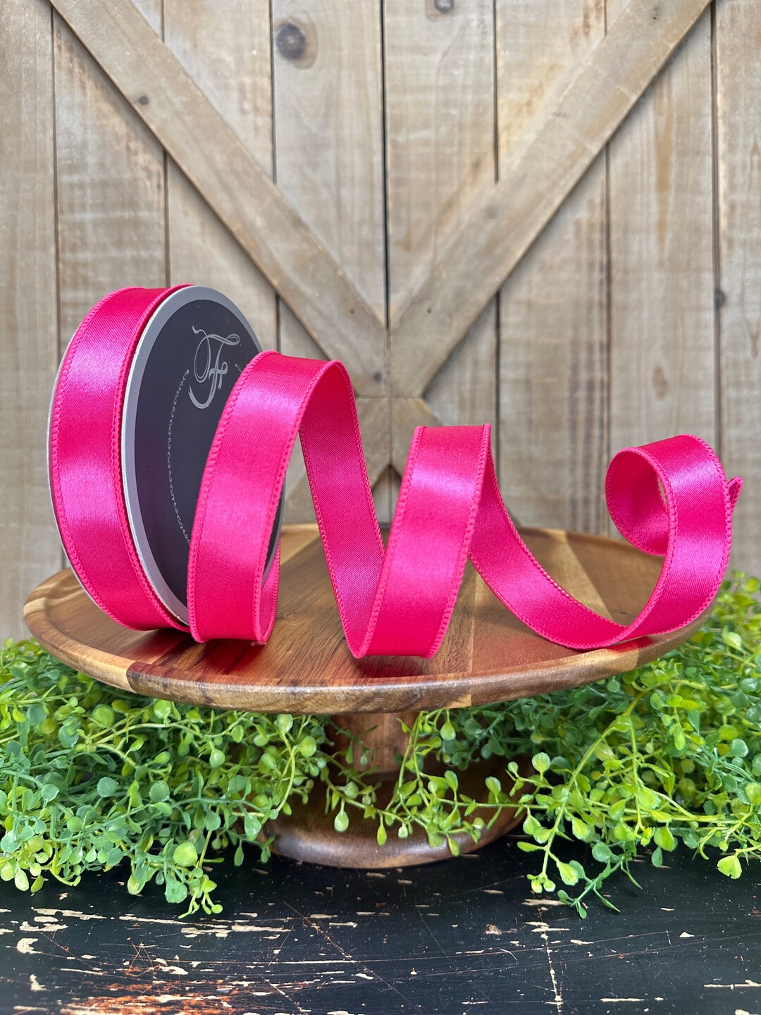 Hot Pink Satin Wired Ribbon, 10 Yards Designer Ribbon, Farrisilk, 1 ...