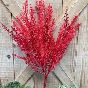 19 Inch, Red Cypress Bush with Glitter, Wreath Supplies, Christmas Decor, Tree Decor