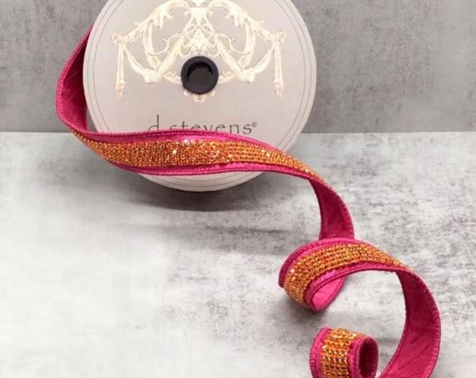 5 Yards, 1 Inch, Metallic Hot Pink Jeweled Wired Ribbon, Designer Wired ...