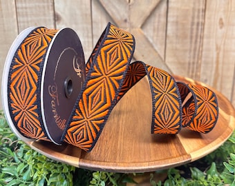 Cryptic Spider Wired Ribbon, Orange and Black, 1 Inch Ribbon, 10 Yards, Designer Ribbon, Farrisilk