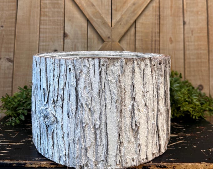 12 Inch Diameter, Large Tree Bark White Wash Round Base, 7 Inch High ...
