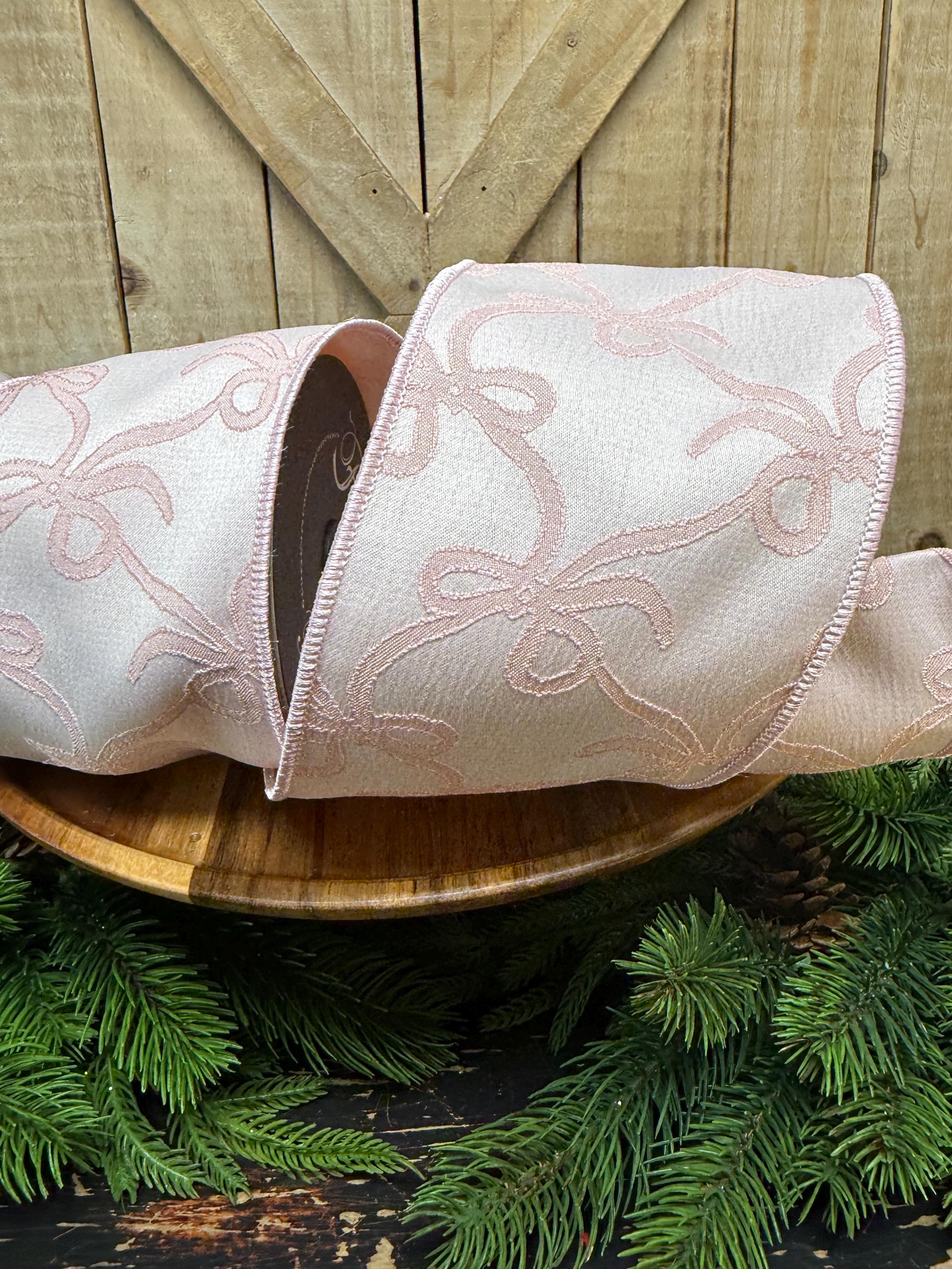 4 Inch, Light Pink Cottage Loops Wired Ribbon, 5 Yards Designer Ribbon ...
