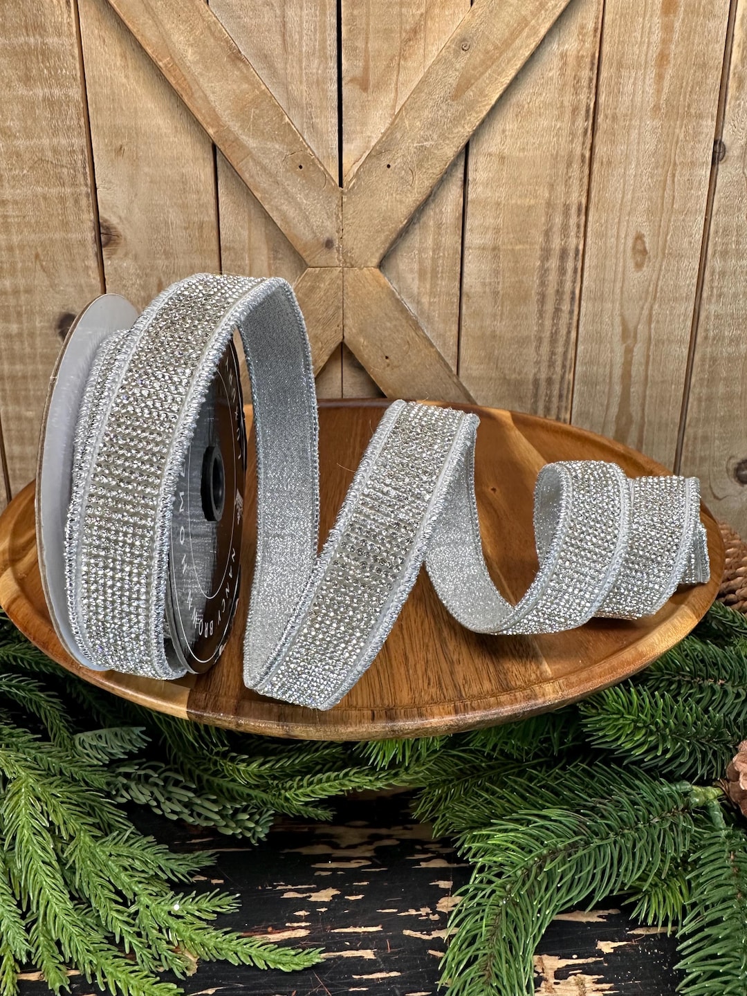 Silver Bling Wired Ribbon, Metallic Backing, 1 Inch, Nancy Brown Wired ...