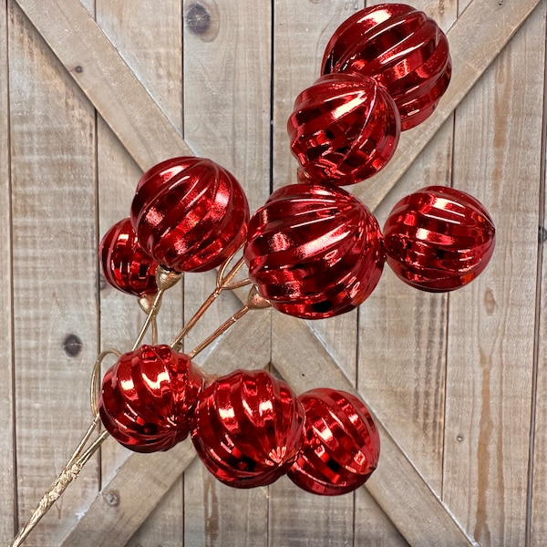 20 Inch, Red Ball Ornament Spray, Christmas Decor, Christmas Tree, Tree Ornament, Wreath Attachment