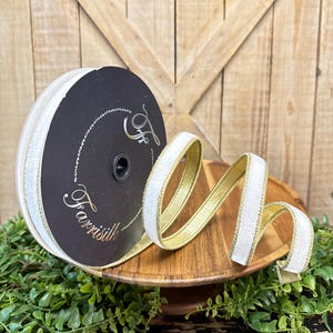10 Yards, .75 Inch, Ivory Flashy Velvet with Gold back,Wired Ribbon, Designer Ribbon, Farrisilk
