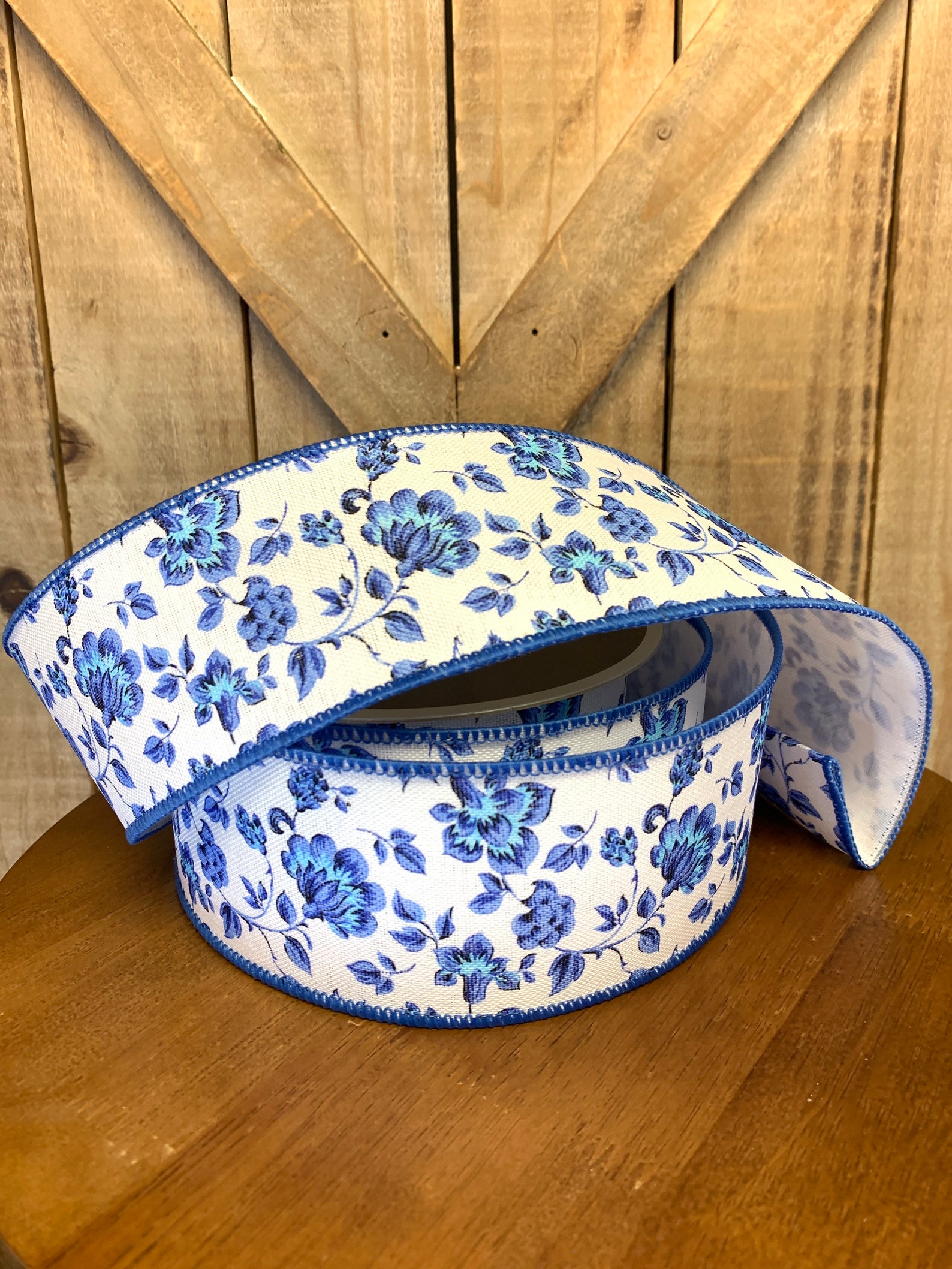 10 Yards Wired Ribbon Blue Floral Ribbon 2.5 inch ribbon A Etsy