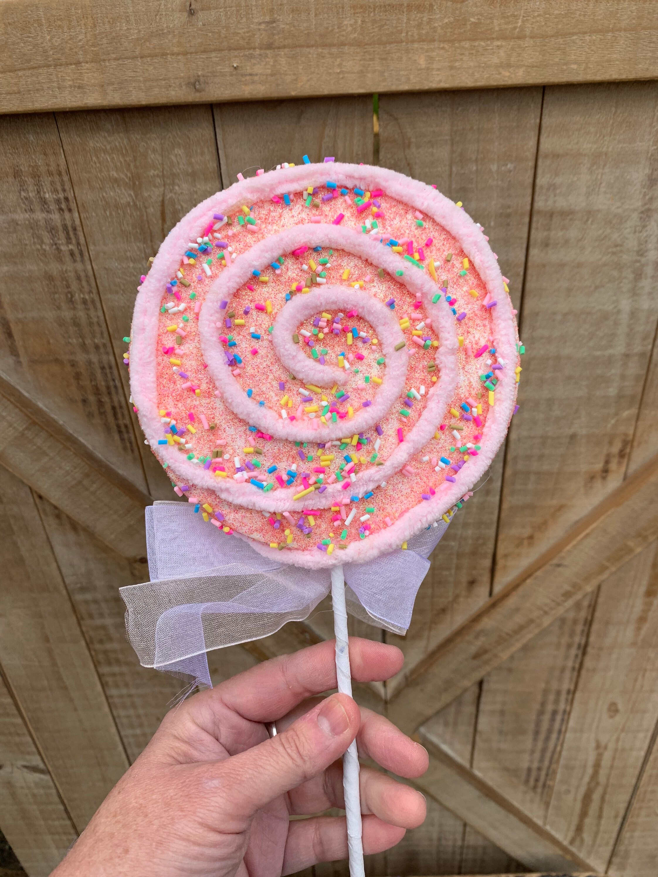 Large Pink Chenille Sprinkle Lollipop Stem