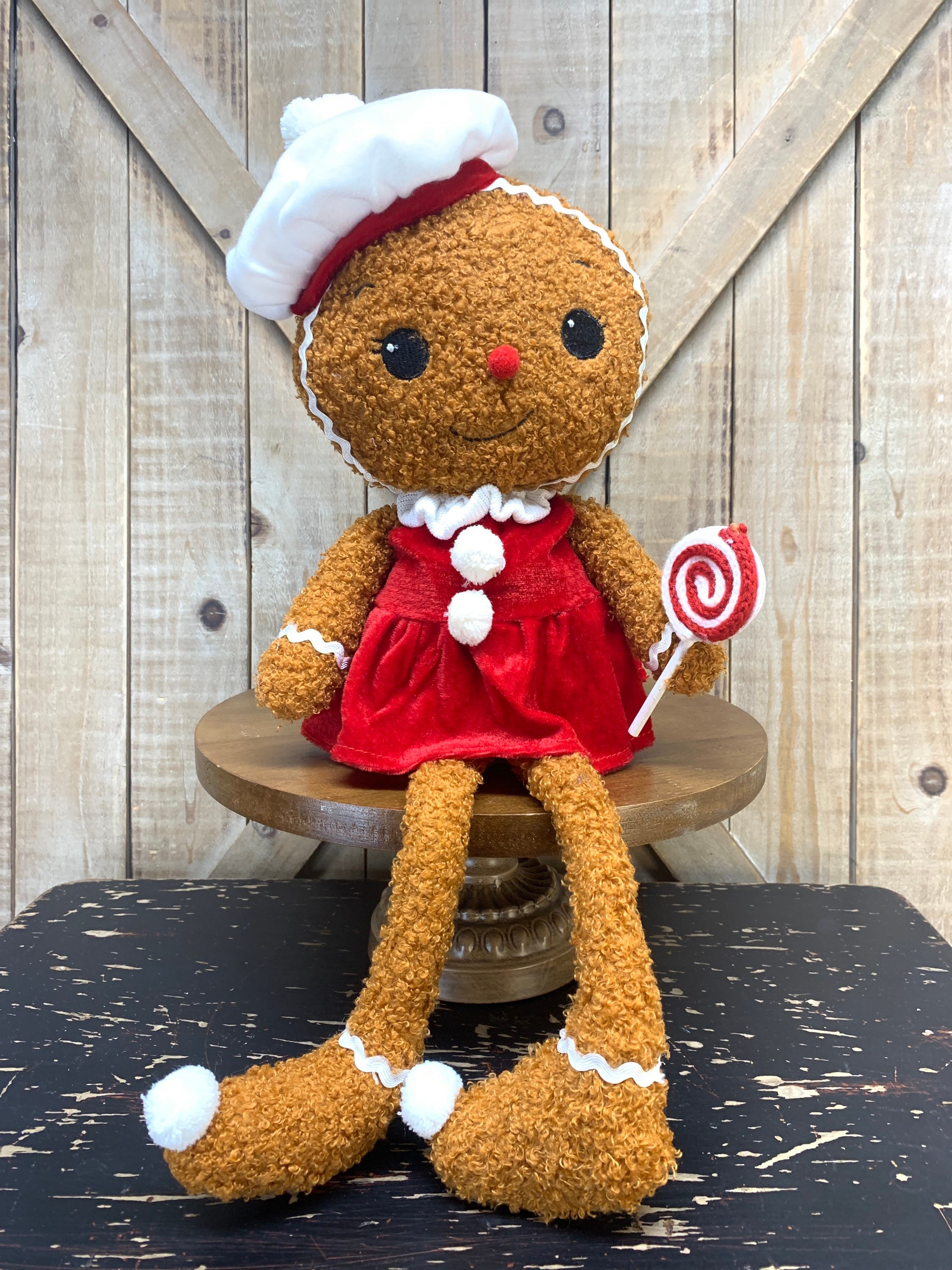 20 Inch, Fleece Gingerbread Girl With Peppermint, Holiday