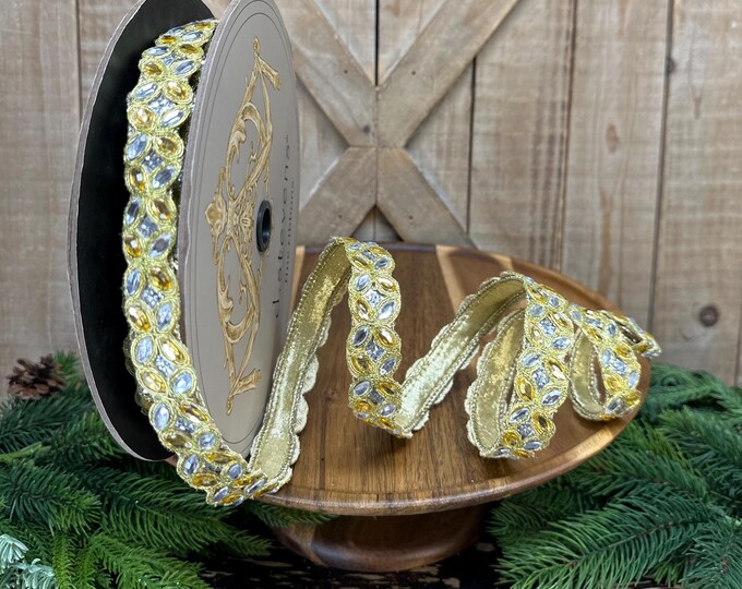 1 Inch, Metallic Dupion Gold and Silver Jewel Trim With Gold Back Wired ...