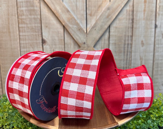 2.5 Inch, Red and White Stitchery Wired Ribbon, 10 Yards Designer ...