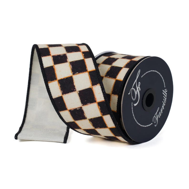 Black and White Gallery Checker Wired Ribbon, 2.5 Inch Ribbon, 10 Yards ...