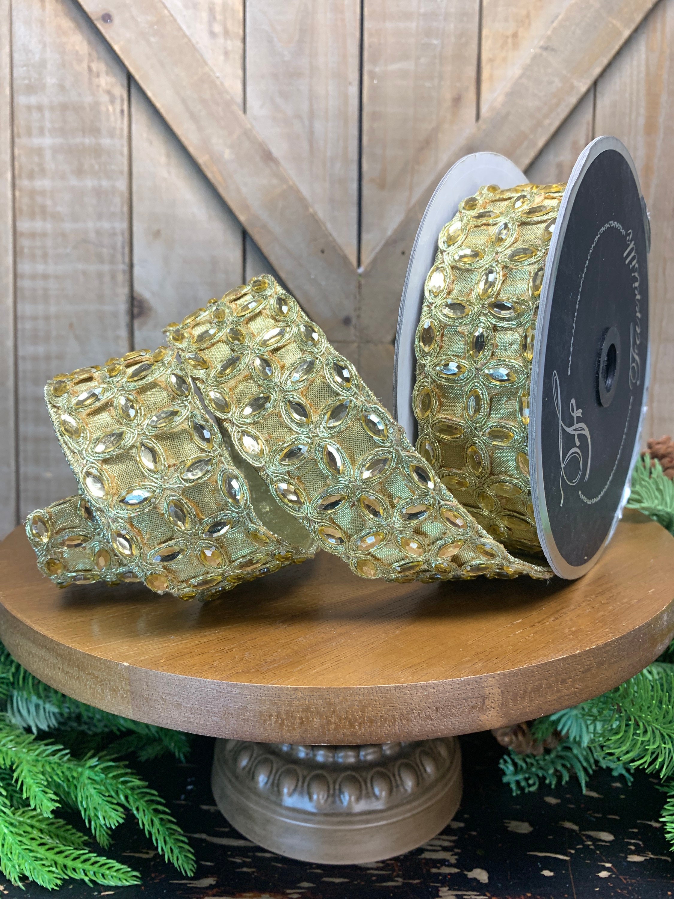 Farrisilk 1.5 x 5 YD Jewels in Gold Wired Ribbon – DecoratorCrafts