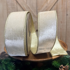 Cream Lush Velvet with Gold Back Wired Ribbon, 10 Yards by 2.5 Inch, Designer Ribbon, D Stevens, 07-1474 image 4