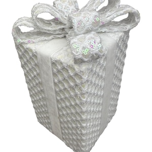 10 Inch, White Sequin Gift Box, Decor, Wreath Attachment, Centerpiece decor, Party Supply