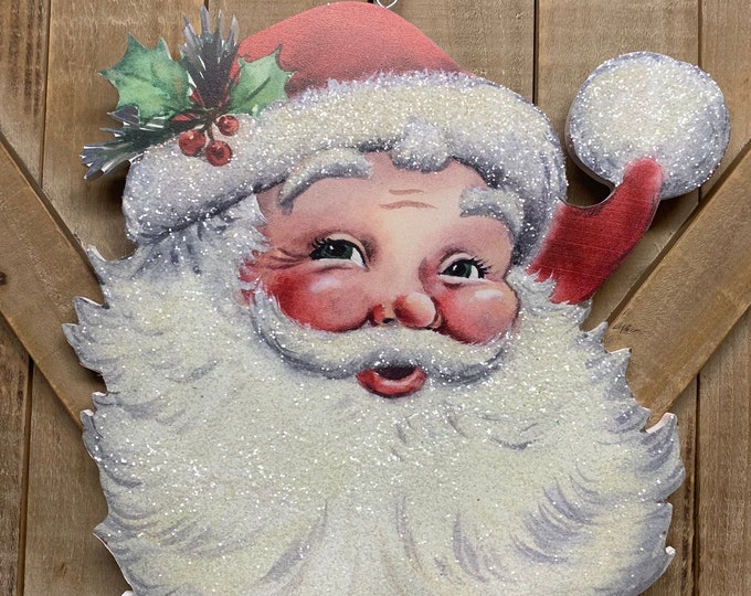 13 Inch Large Santa Head Ornament Wall Decor Santa Wreath Etsy