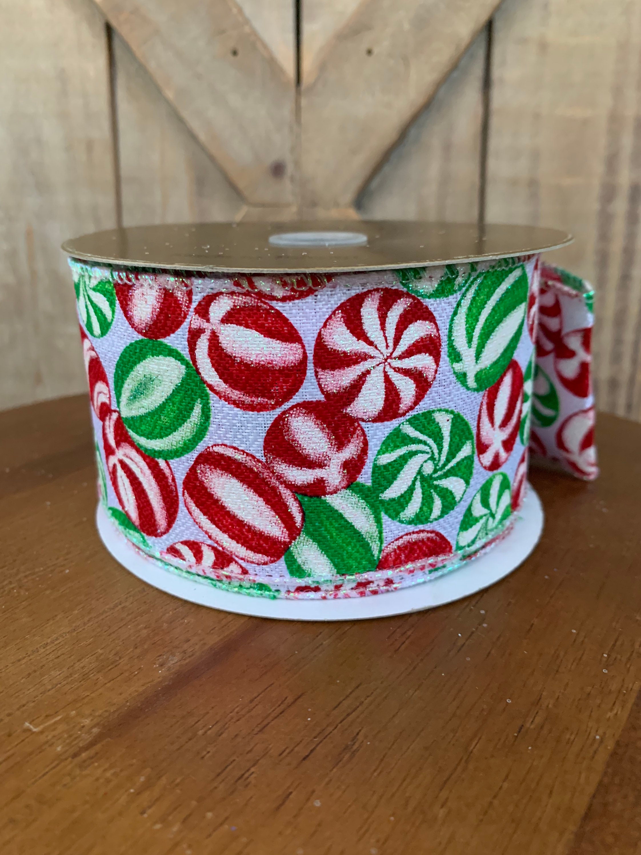 10 Yards Wired Ribbon Red and Green Peppermint Candy Etsy