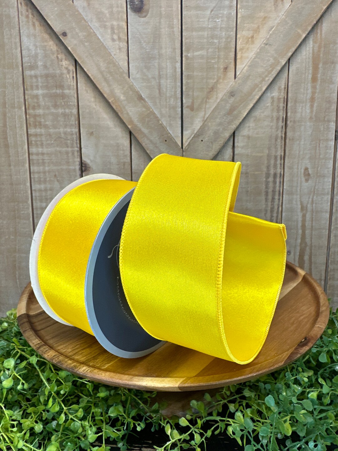 Yellow Satin Wired Ribbon, 10 Yards Designer Ribbon, Farrisilk, 2.5 ...