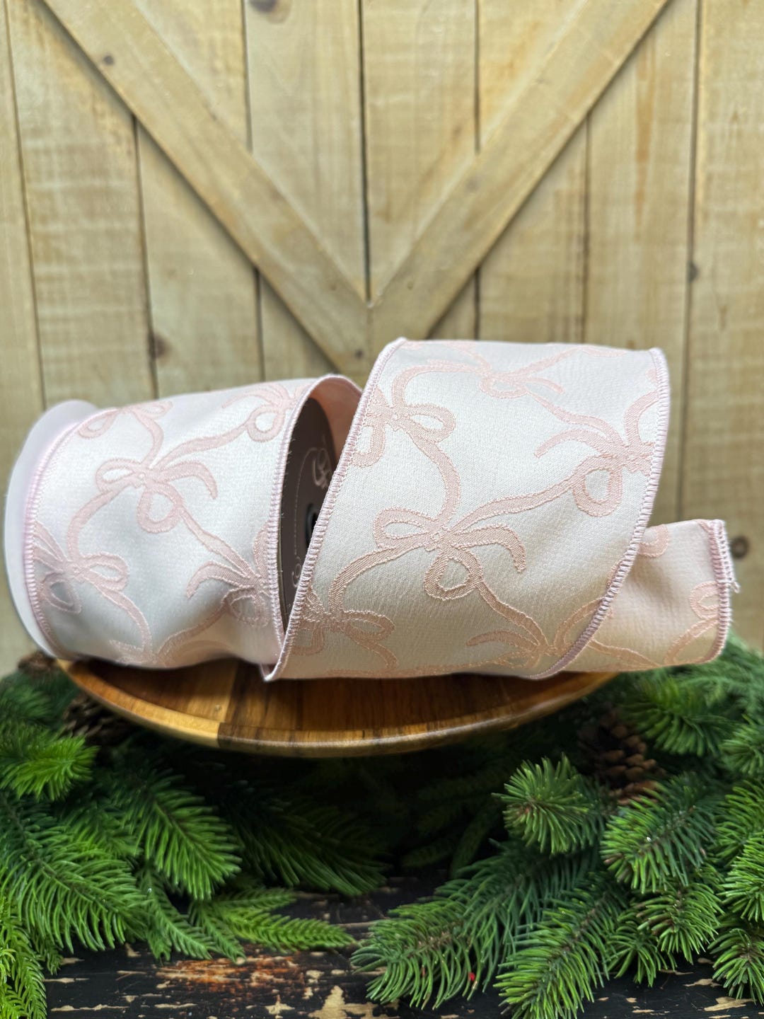 4 Inch, Light Pink Cottage Loops Wired Ribbon, 5 Yards Designer Ribbon ...