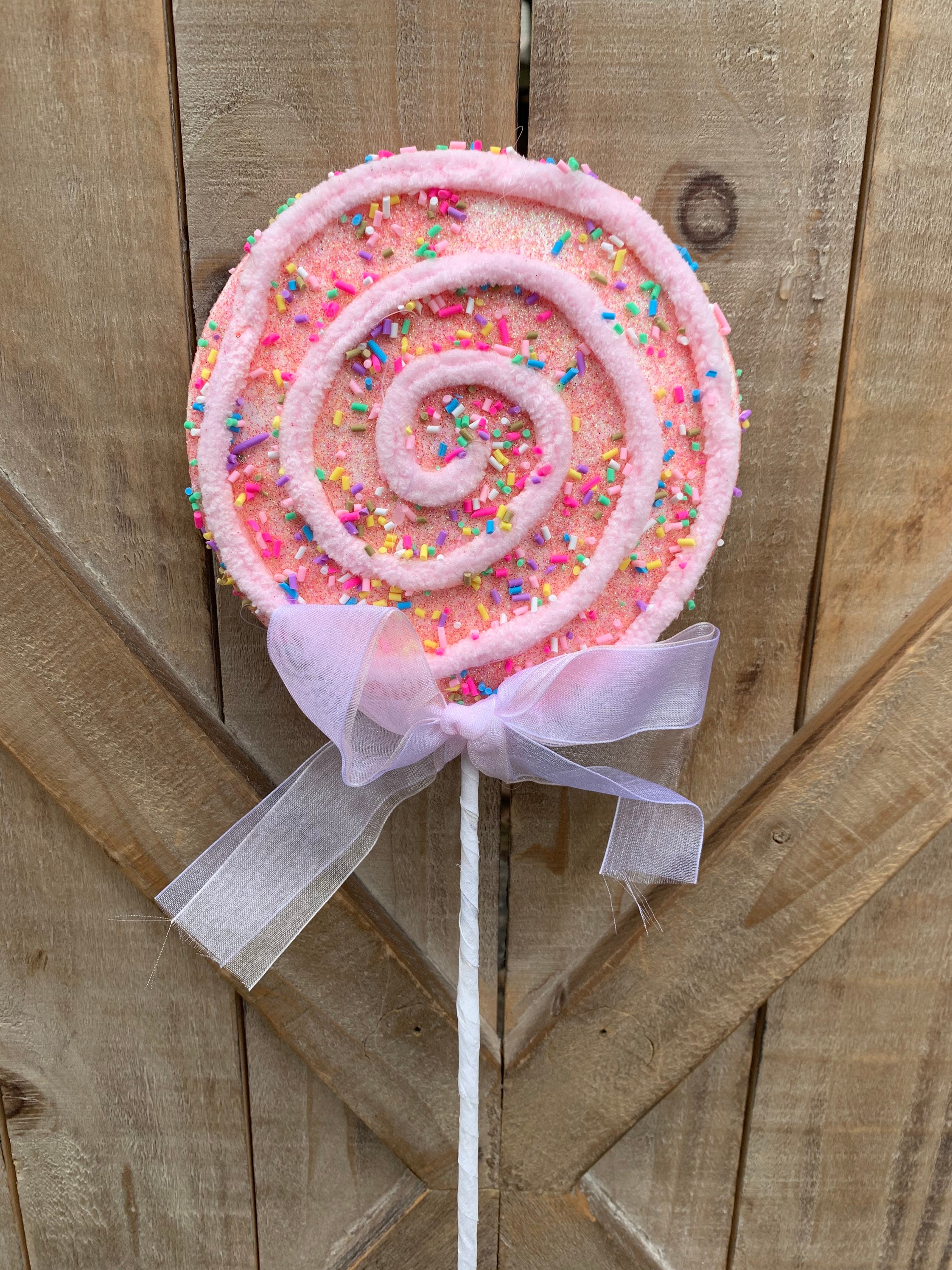 Large Pink Chenille Sprinkle Lollipop Stem