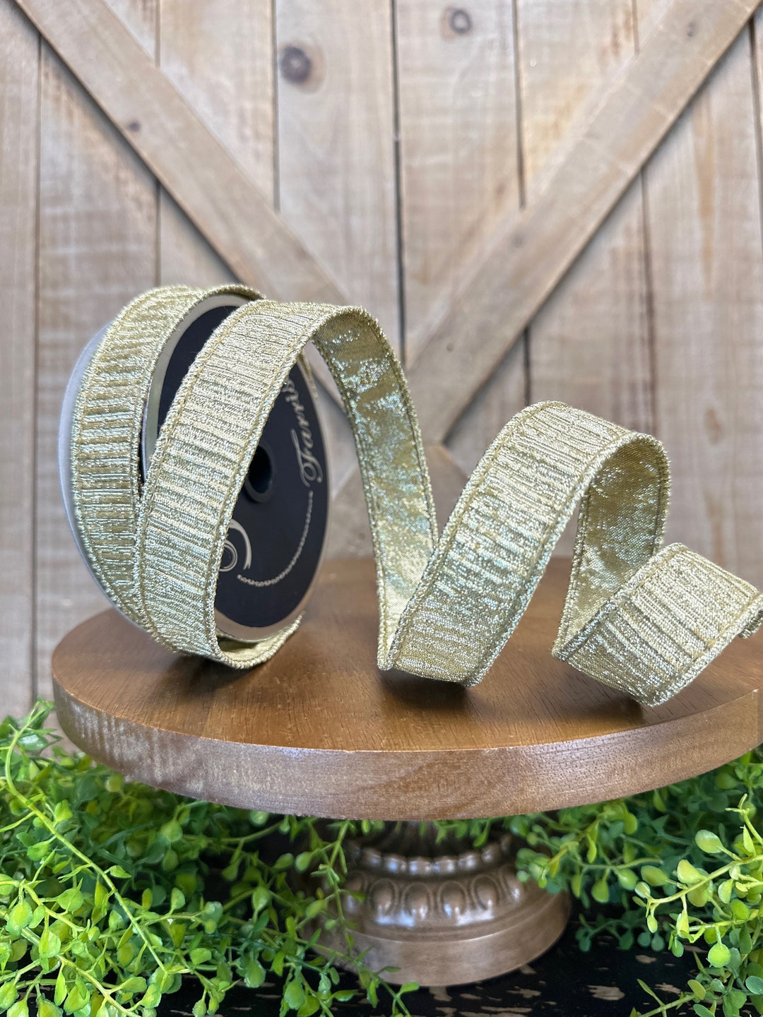 10 Yards, 1 Inch, Gold Pleated Metallic Wired Ribbon, Designer Ribbon ...