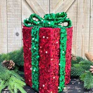 10 Inch, Decor Velvet and Sequin Gift Box, Dark Red and Emerald Green, Wreath Attachment, Centerpiece decor, Party Supply