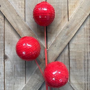 28 Inch, Red Sequin Ball Spray, Tree Decor, Wreath Attachment, Centerpiece decor, Cherry, Party Supply