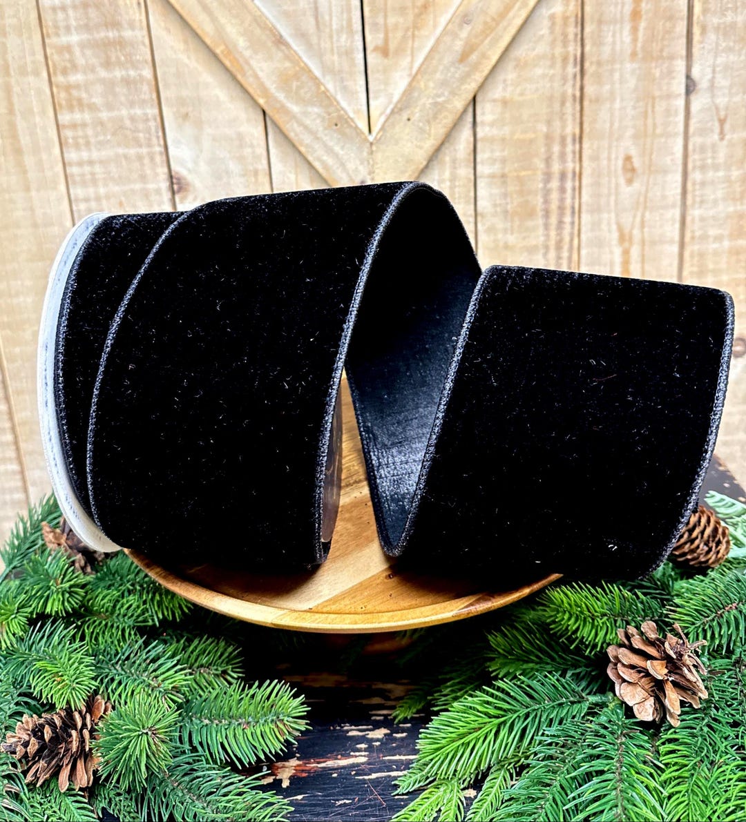 4 Inch Ribbon 10 Yards, 4 Inch, Farrisilk Black Velvet Luster Wired Ribbon, 4 Inch ...