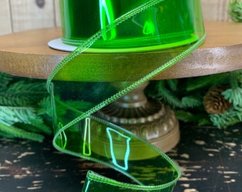 10 Yards, Lime Green Jelly Wired Ribbon, Candy Ribbon, 1.5 Inch, Designer Ribbon