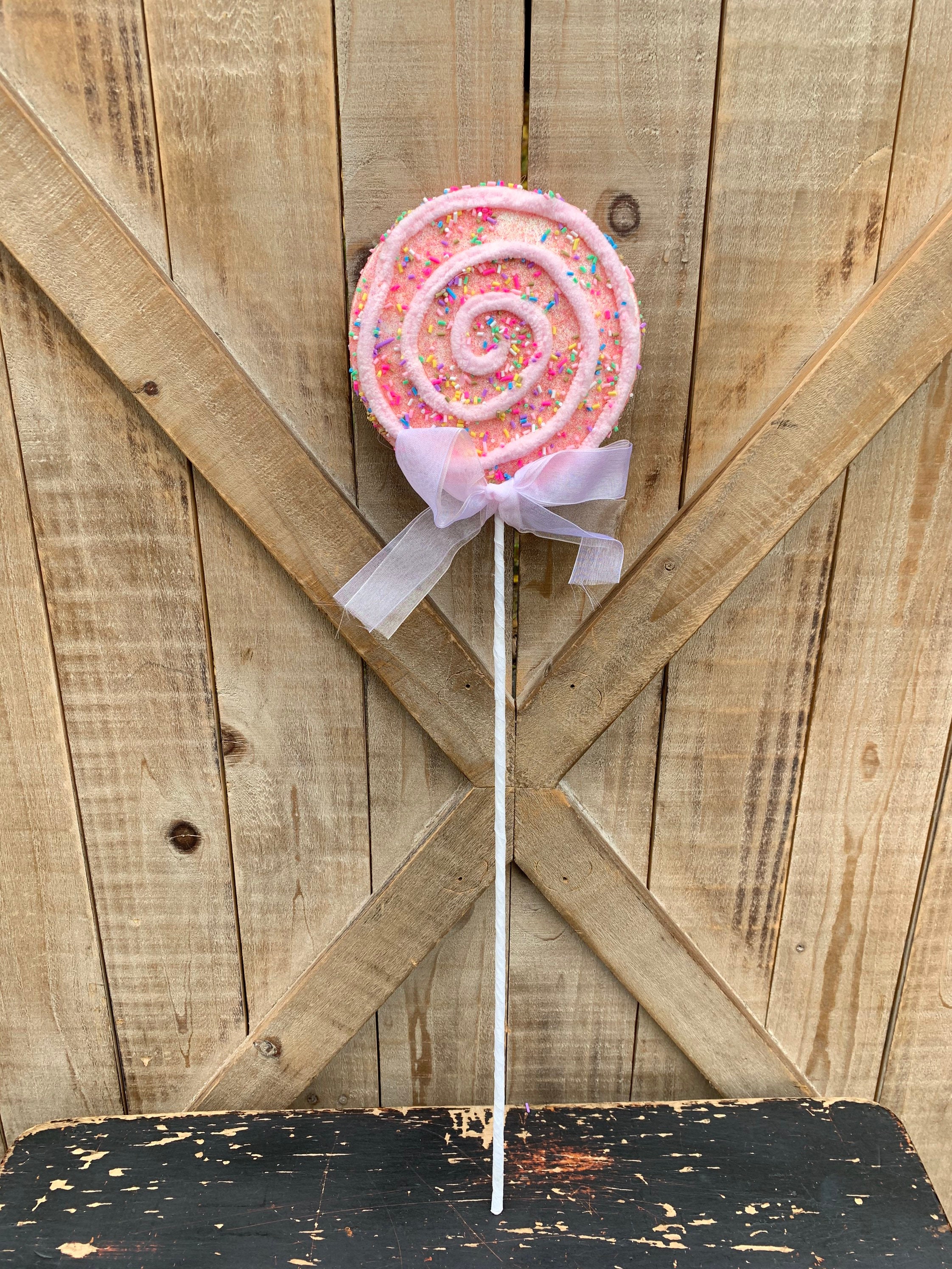 Large Pink Chenille Sprinkle Lollipop Stem