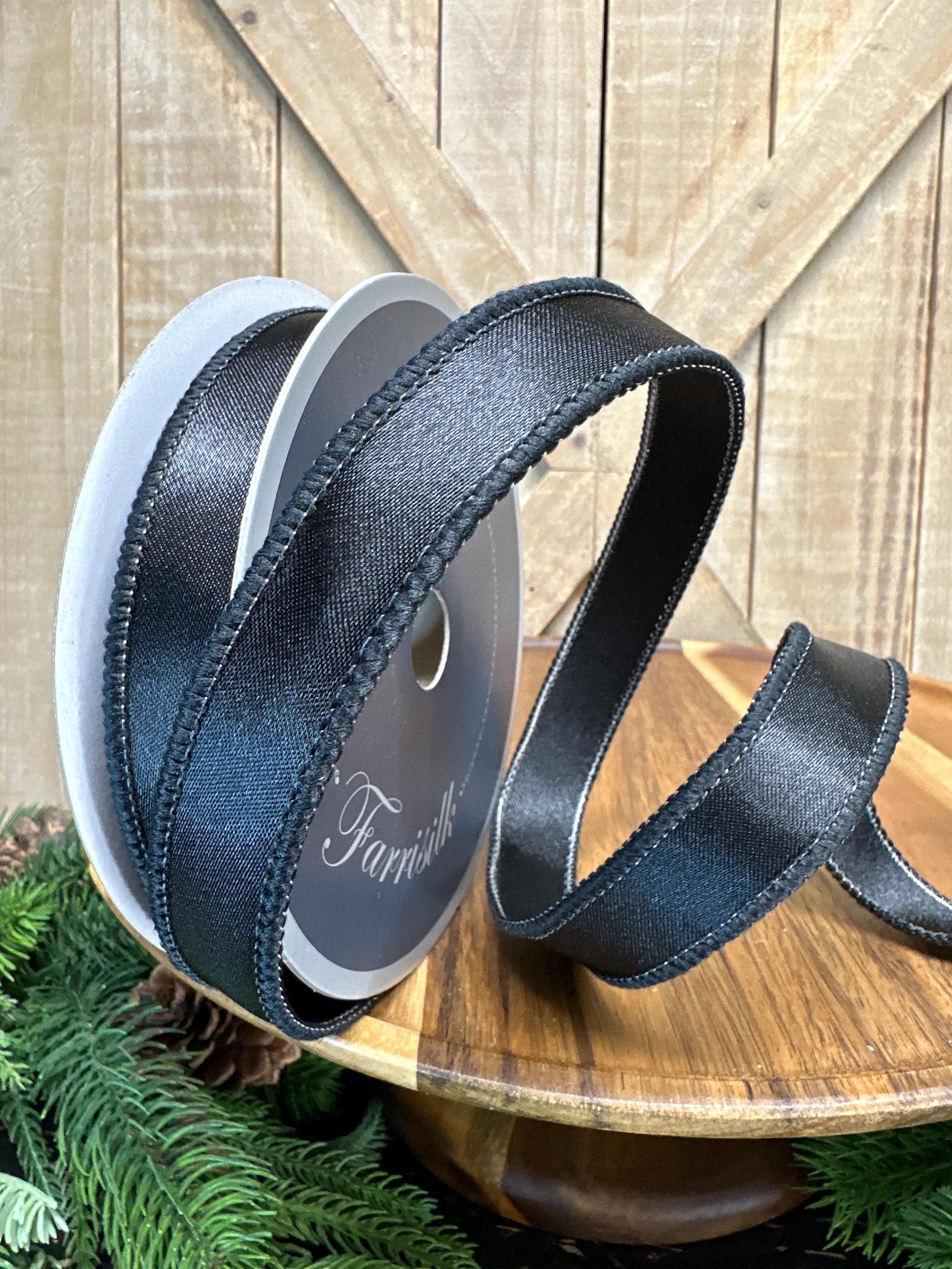 One Inch Ribbon Varigated 1 Inch, Black Satin Wired Ribbon, 10 Yards Designer Ribbon, Farrisilk ...