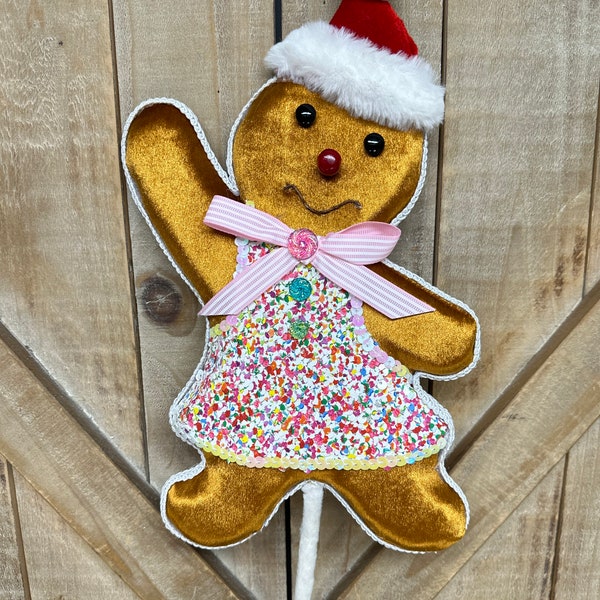 Gingerbread Girl Pick, Gingerbread Cookie Christmas Pick, Tree Pick, Wreath Attachment, Centerpiece decor, 27 inch’s