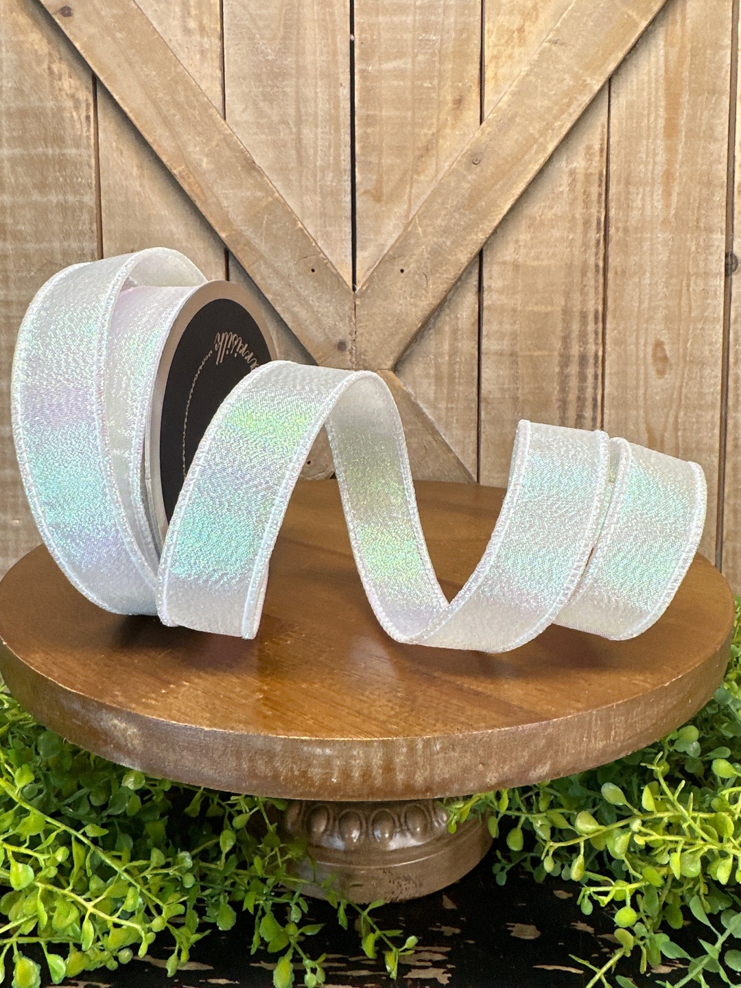 1 Inch, Iridescent White Luster Wired Ribbon, 10 Yards Designer Ribbon ...