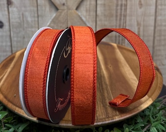 Copper Dupion Wired Ribbon, 1 Inch Ribbon, 10 Yards, Designer Ribbon, Farrisilk
