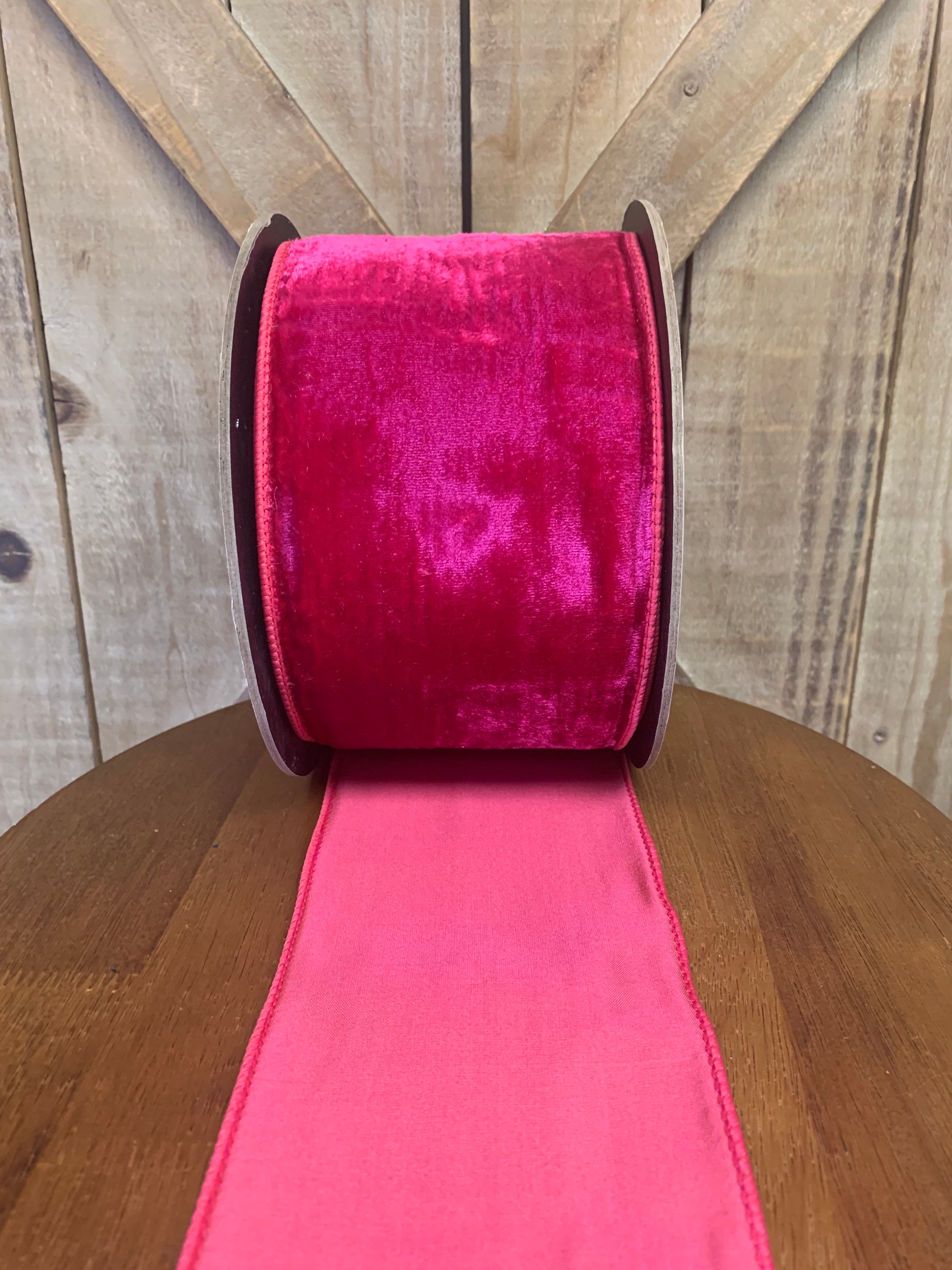 10 Yards 4 inch Hot Pink Velvet Ribbon Wired Ribbon A roll Etsy