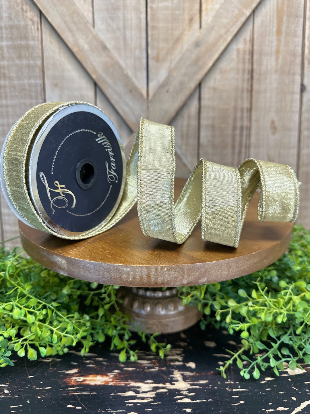 1 Inch, Gold Luster Wired Ribbon, 10 Yards Designer Ribbon, Farrisilk ...