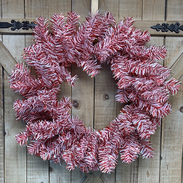 Red and White Pine Wreath Base, 24 Inch Wreath, Christmas Wreath Base, Wreath for Door, Pine Base for Wreath Making