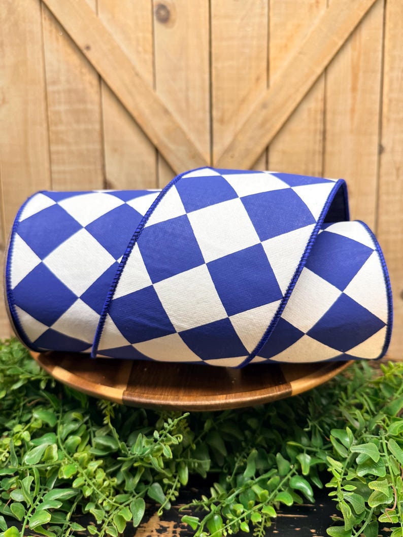 Royal Blue and White Grand Diamond Deluxe Ribbon, 10 Yards, 4 Inch ...