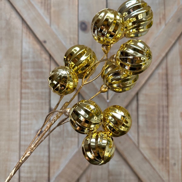 20 Inch, Gold Ball Ornament Spray, Ball Clusters, Christmas Decor, Christmas Tree, Tree Ornament, Wreath Attachment