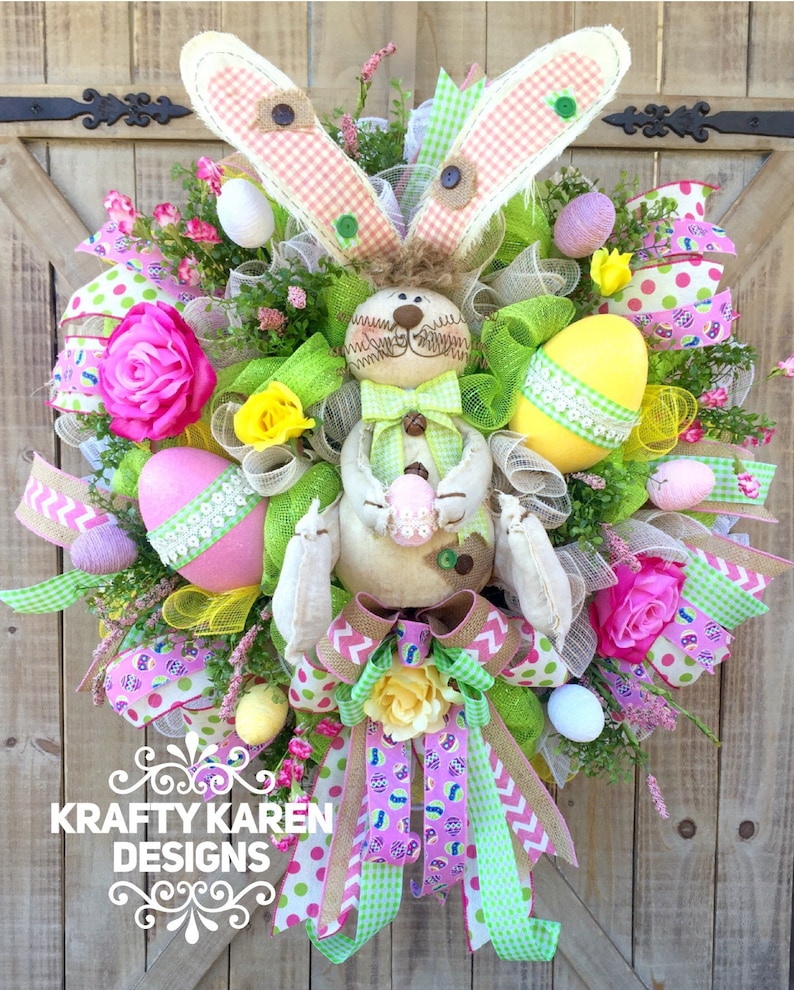 Holiday Wreath Welcome Wreath Easter Wreath Welcome Spring Easter Bunny Bunny Wreath Spring Wreath Extra Large Easter Wreath