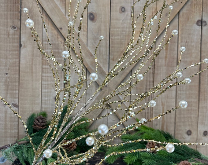 Farrisilk, Beautiful Pearly Willow Gold Sprays, 37 Inch Tall, Holiday