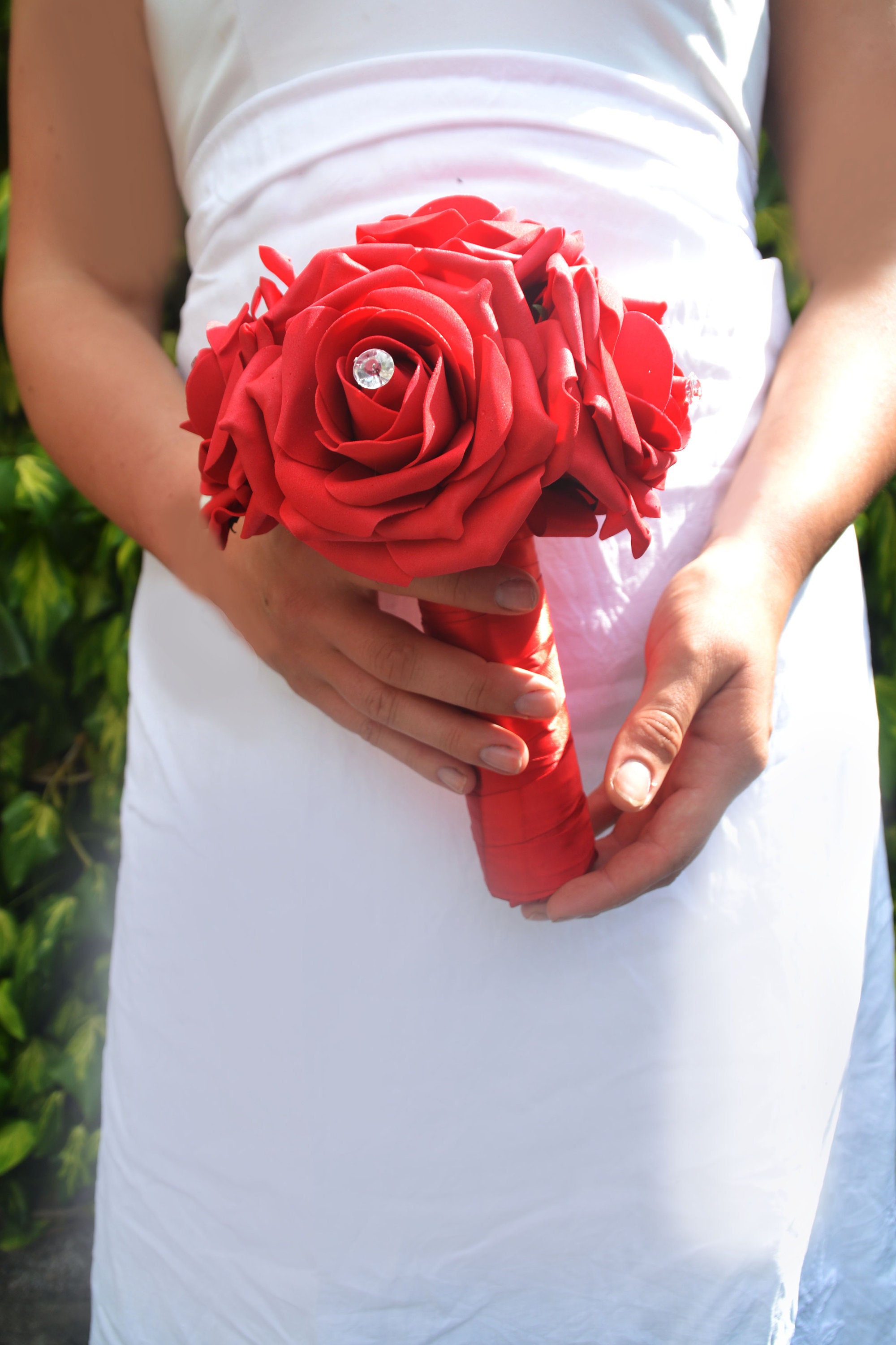 red and white foams with rose