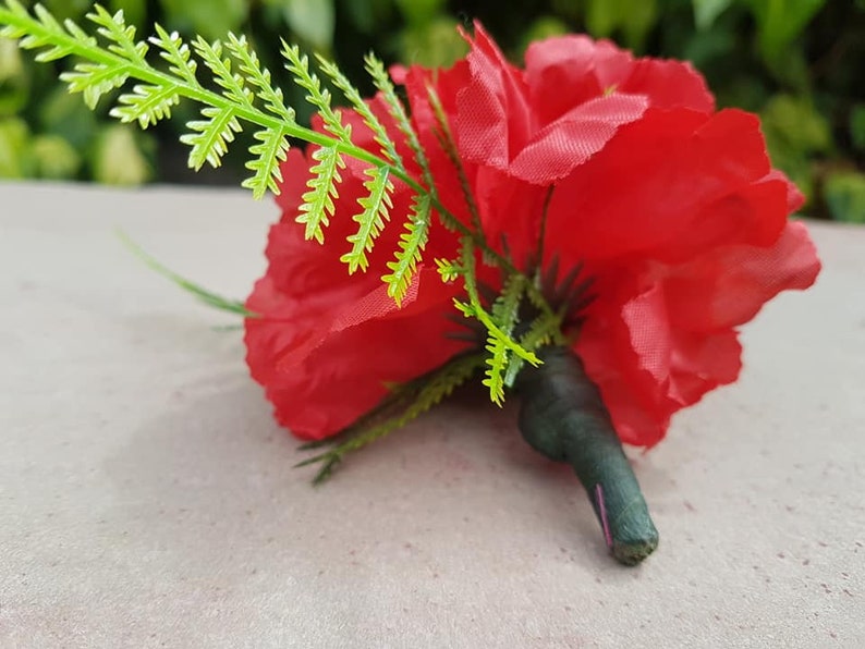 Charming Red Carnation Buttonhole With Asparagus Fern and Magnetic Fastening Corsage Wedding Groom/'s Buttonhole Dee