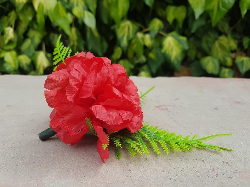 Charming Red Carnation Buttonhole With Asparagus Fern and Magnetic Fastening Corsage Wedding Groom/'s Buttonhole Dee