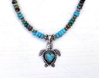 Hubei Turquoise heart pendant necklace birthday gift for her sterling silver earthy jewelry southwest statement necklace
