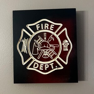 Fire Department Sign, wood decor, custom made, handmade gifts, firefighter, thin red line, wood carving