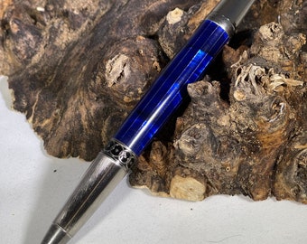 Deep Blue Abalone Clip-Free Ballpoint Pen, abalone, unique, one-of-a-kind, natural beauty, ink pen, ballpoint pen, handcrafted gift idea