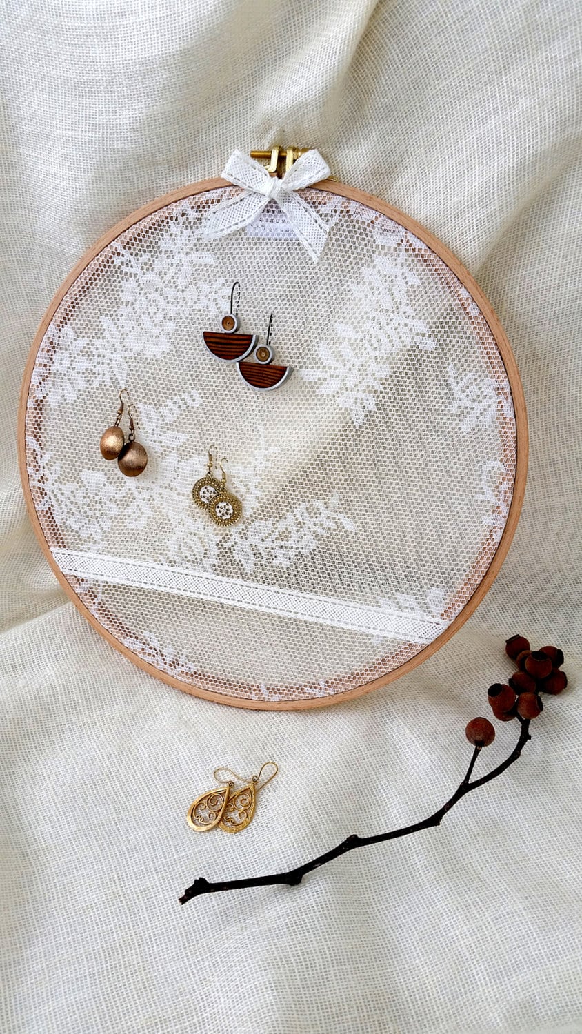 Gift Female, Large Jewelry Organizer, Embroidery Hoop Earring